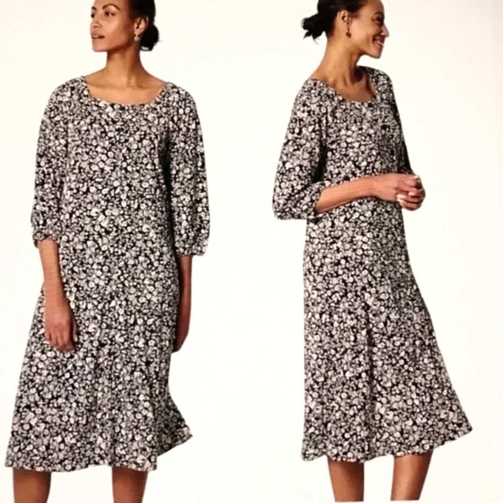 J. JILL Floral Midi Dress Button Front Black White Women’s Size XL 1X